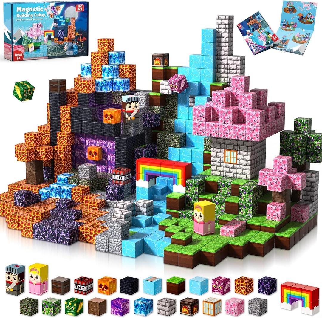 150 PCS 0.8in Magnetic Blocks - Easter Toys, Magnetic Building Blocks Cubes, Stacking Magnets, Birthday Easter Gifts for Age 3+ Years Old (Theme: Princess & Knight)