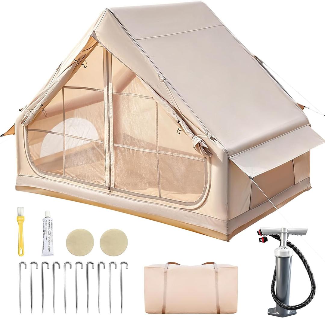 Inflatable Tent, 2-6 Person Glamping Camping Tent, 300D Oxford Waterproof UV Protection Windproof 60s Setup, Large Outdoor Sun Shelter with Air Pump & Storage Bag for Picnicking, Beach, Park, Festival