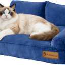 FAMIDGE Plush Cat Couch Bed - Cat Bed for Indoor Cats, Dog Sofa Bed, Short Rabbit Fleece Calming Pet Couch with Removable Cover, Anti-Shedding Pet Sofa for Small/Medium Pets (261812in, Navy Blue)