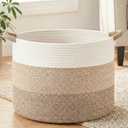 Artfeel 40L Large Cotton Rope Basket, Decorative Woven Blanket Storage for Living Room, Boho Toy Storage & Toy Box for Kids, Versatile Laundry Basket & Nursery Hamper for Blankets(Brown/Yellow)