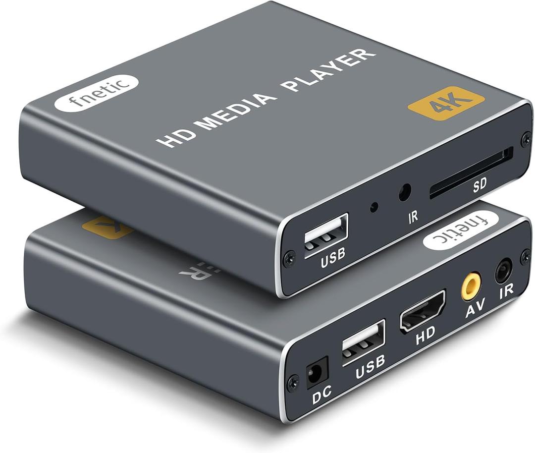 4K Digital Media Player, TV MP4 Video Player with HDMI/AV Output, Digital Signage Mini HD Media Players for USB Drives/SD Cards, H.265/HEVC, Looping, Auto Playback, Grey