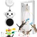 Interactive Cat Toys for Indoor Cats: 2 in 1 Laser Pointer Cat Toy with Automatic Flying Bird & Mouse Wand, Smart Motion Mode Adjustable Speed, USB Rechargeable Safe for Bored Kittens and Adult Cats (White)