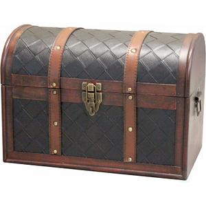 Vintiquewise(TM) Wooden Leather Treasure Chest
