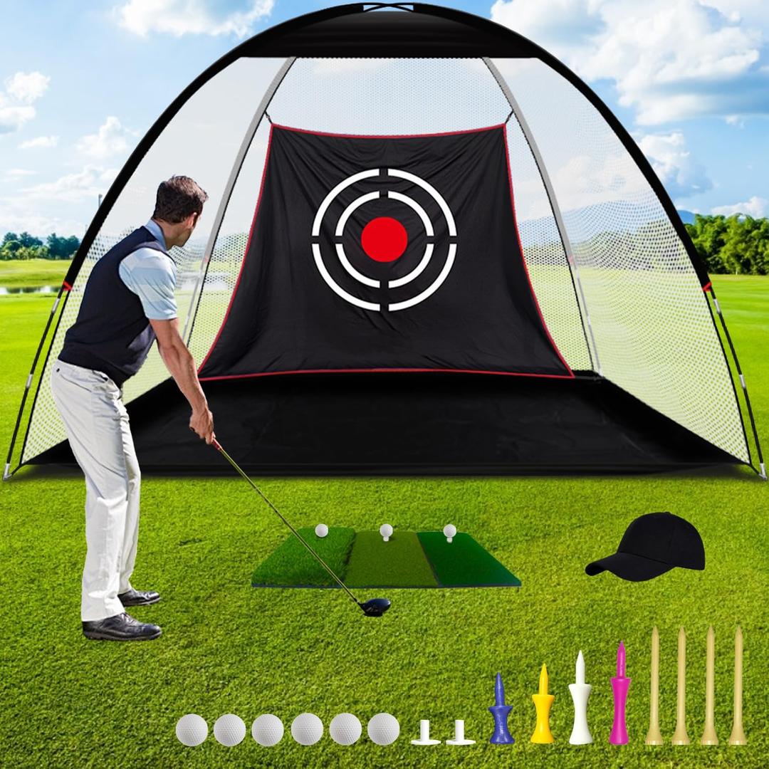 Golf Practice Nets with Real Balls/Turf Mat/Tees/Hat/Target/Bag: 10x7ft 12x7ft Gift for Mens Golf Lovers Hitting Driving Chipping Net - Indoor Outdoor Garage Using