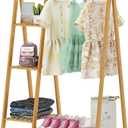 Bamboo Small Clothes Rack,Kids Clothing Rack, Mini Wooden Garment Rack with Shelves, Short toddler Dress Up Costume Racks for Hanging Cloth,Free Standing,Narrow