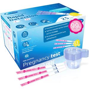 Pregnancy Tests with Cup, HEAL-CHECK Bulk Pregnancy Test Strips for Home Detection, Over 99% Accuracy, Individually Wrapped, Extra-Wide 5mm HCG Test Kit Comfortable Grip, 25 Count, Pruebas De Embaraz