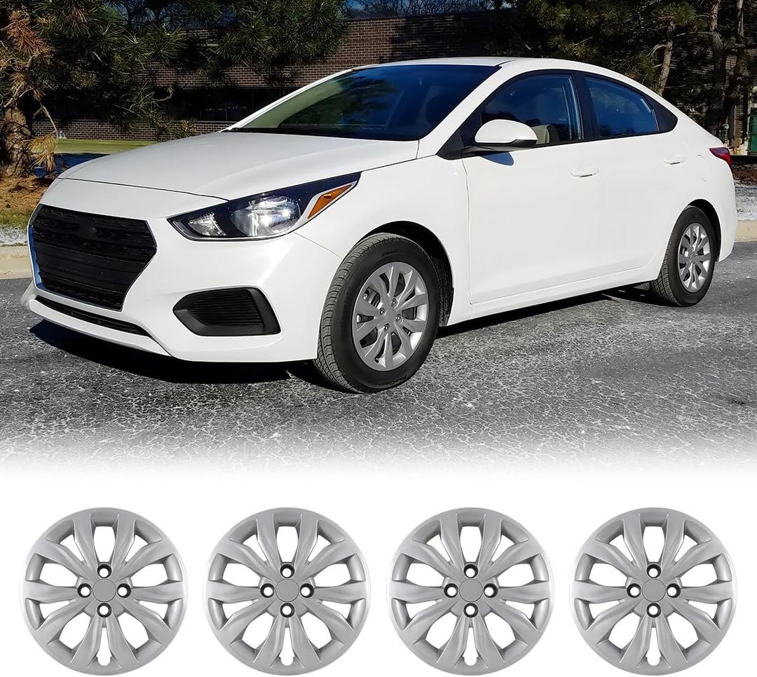 15 inch Wheel Rims Cover for 2018-2022 Hyundai Accent Hubcaps, Wheel Covers for 2018-2023 KIA Rio Sedan/KIA RIO5, R15 Steel Wheels Hubcaps, Bolt On Installation, 4 Packs, Lacquer