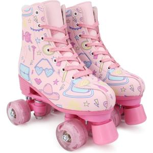 jessie Roller Skates Girls Ages 6-12 with Light Up Wheels PU Leather High-top Skate for Kids, Women, Youth and Beginners Outdoor(Pink,32-Youth 1/ Women’s 3/Men's 2.5)