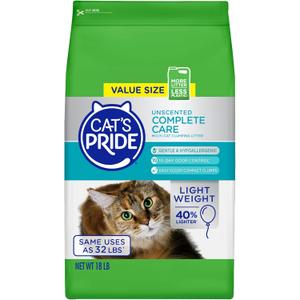 Cat's Pride Premium Lightweight Clumping Litter: Complete Care - Up to 10 Days of Powerful Odor Control - Hypoallergenic - Multi-Cat, Unscented, 18 Pounds