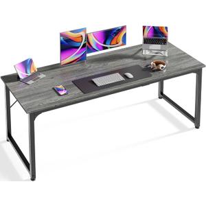 Huuger Computer Gaming Desk, 63 Inch Office Desk with Storage, Writing Work Surface for Home Office, Study, Modern Simple Style, Large Legroom, Metal Frame, Grey