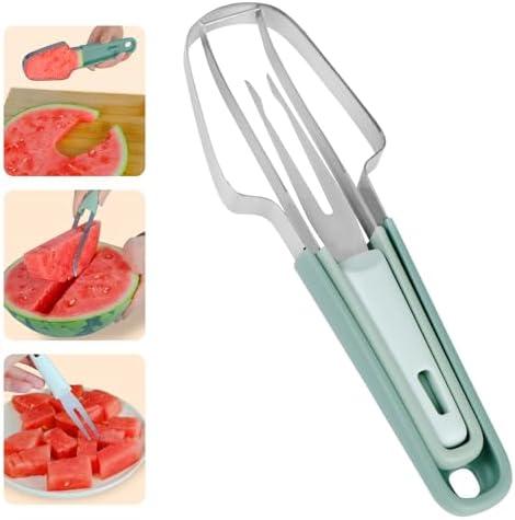 Pack of 4/ 3-in-1 Watermelon Cutter Slicer Tool, Stainless Steel Watermelon Cutter, Popsicle Mold Watermelon Slicer, Watermelon Fork Slicer Cutter, Portability Fruit Fork for Camping Kitchen Gadgets (Green)