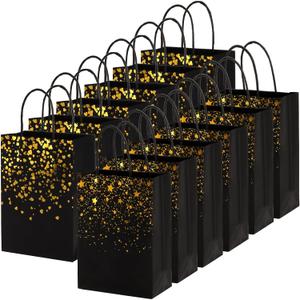 Nicunom 60 Pack Paper Gift Bags, 8.3 x 5.9 x 3.1 Inch Black Gold Gift Bags Shopping Bag Bulk Kraft Paper Bag Party Favor Bag for Wedding Birthday Halloween Thanksgiving Christmas