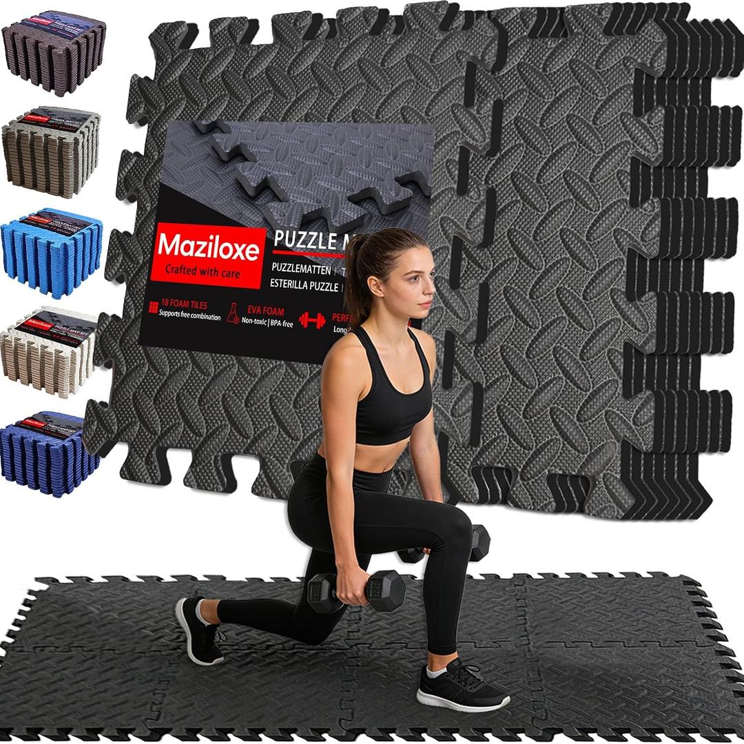 Gym Flooring for Home Gym, 18 PCS Anti-Slip Interlocking Foam Floor Tiles, 12.6"x12.6"x0.4" EVA Exercise Mats, Puzzle Floor Mat For Workout, Yoga, Kids Play Area, Treadmill, Garage