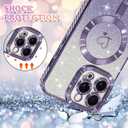 NITITOP Compatible with iPhone 15 Pro Case Cute Clear Glitter [Compatible for MagSafe] Plating Heart Sparkle Bling Magnetic Girl Women Electroplated Frame Camera Protection Back Cover - Purple