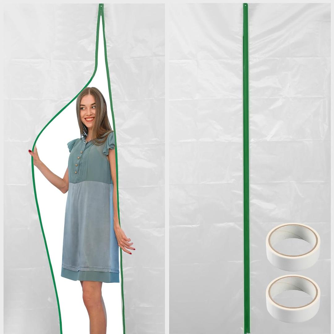 CALPALMY (2-Pack) Plastic Zipper Door Dust Protector, 4 ft x 7 ft Heavy-Duty Plastic Sheeting with Green Zipper Door Dust Protection, Easy to Install and Remove, Includes 3 cm x 10 m Gaffer Tape