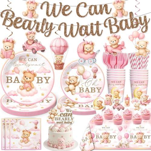 Amazon.com: 152 PCS Pink Bearly Wait Baby Shower Decorations, Bear Baby Shower for Girl Tableware Set, With Banner, Cake Topper, Plates and Tablecloths, for Baby Girl Shower Decorations Pink, Serves 20 : Toys & Games