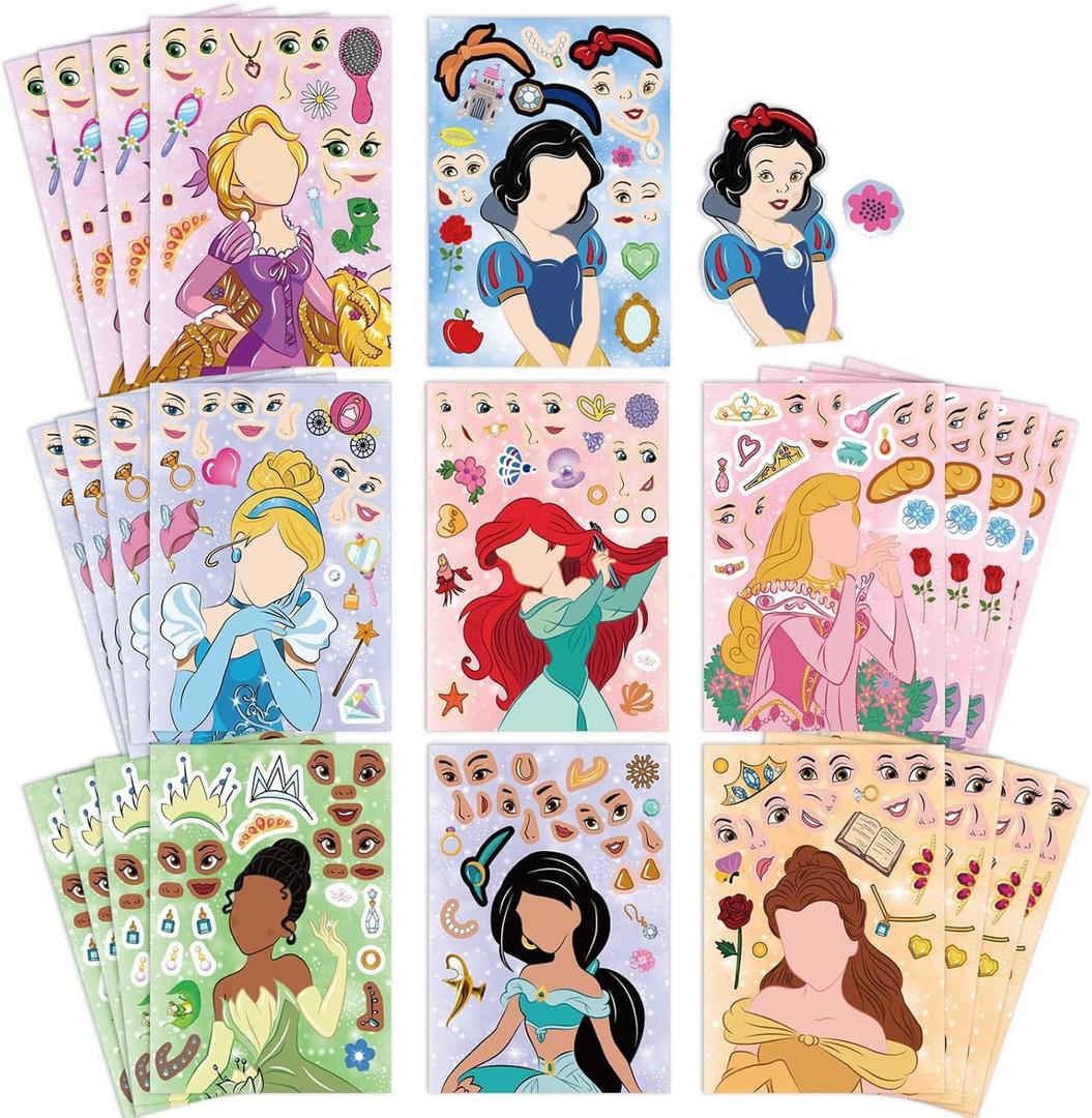 Make a Face Stickers 32PCS Make Your Own Princess Sticker for Teen DIY Sticker Princess Themed Stickers for Teen Party Favors Awards Asverbet DIY Arts and Crafts 13+