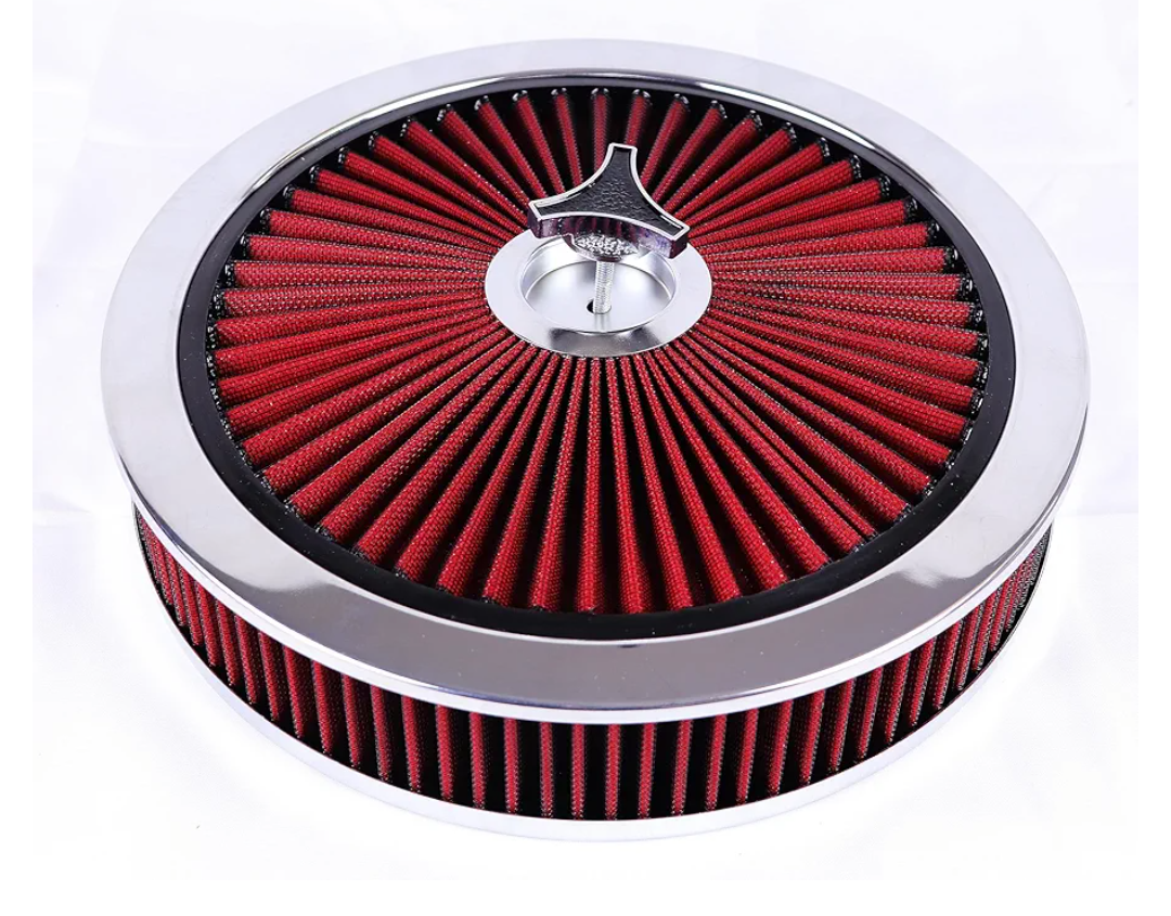Round 14"x3" Air Cleaner Filter Assembly Kit Compatible with GMC Chevy Ford Chryler Dodge V8 Black 5-1/8" Carb Neck w/Flow-Thru Lid High Flow Chrome 4330CR