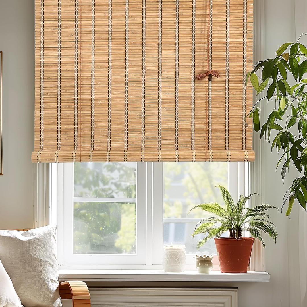 24" x 64" Bamboo Roman Shades, Blackout Window Blinds