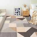 HOMFINE Washable Modern Area Rug - Geometric Style 9x12 Rugs for Living Room, Bedroom, Machine Washable Rug Soft Non Slip Non Shedding Area Rug - Grey Brown, 9'x12'
