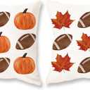 TAJWE Fall Pillow Covers 18x18 Inch Set of 2 Pumpkins Maple Leaves Football Autumn Pillowcases Farmhouse Decorative Seasonal Thanksgiving Cushion Cases for Sofa Couch Home Decor