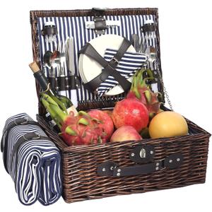 Picnic Basket for 4 Persons with Waterproof Picnic Blanket and Insulated Cooler, Large Wicker Picnic Basket for Camping, Outdoors, Valentine's Day, Christmas, Birthday, Wedding Gift