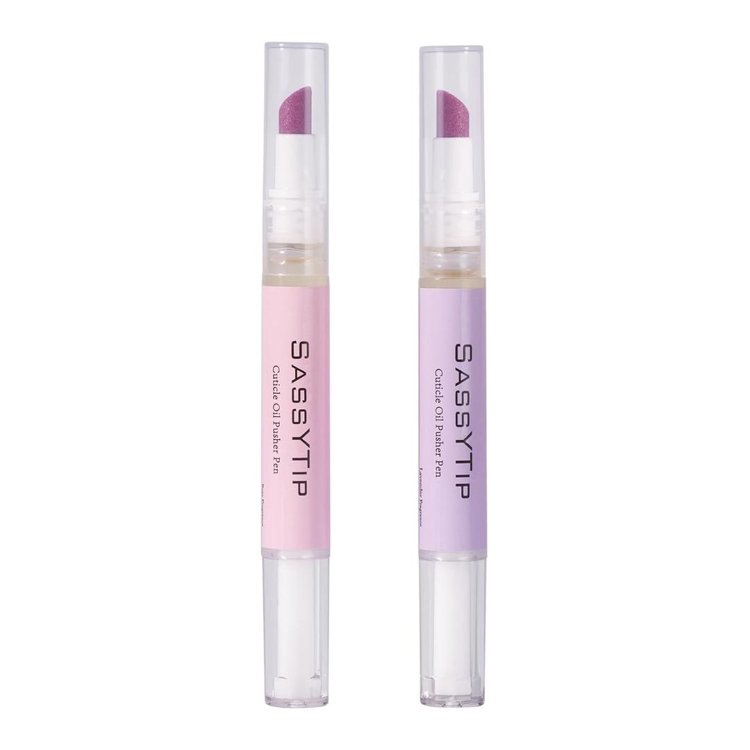 Ceramic Cuticle Pusher & Oil Pen, 2ml Rose/Lavender/Fragrance Free Scented Nail Care Pen, Gentle Cuticle Remover for Dry & Damaged Nails, Moisturize Strengthen Brighten (Pink&Purple)