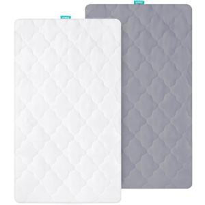 Bassinet Mattress Pad Cover Waterproof, Fits 16 x 32 Dream On Me Karley/Poppy and Chicco Lullago Bassinet, 2 Pack, Ultra Soft Breathable, White and Grey