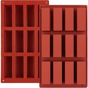 JOERSH 2pcs Granola Bar Mold Rectangle Silicone Candy Bar Mold Deep for Baking Chocolate Energy Bars/Protein/Nutrition/Cereal Bars/Cheesecake/12-Cavity Butter Mould