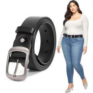 JASGOOD Plus Size Women Leather Belt Black Casual Waist Belt for Jeans Pants with Metal Pin Buckle (Fit Waist Size 48''-52'')