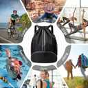 Hoedia Sports Drawstring Backpack - String Swim Gym Bag with Shoes Compartment and Wet Proof Pocket for Women&Men