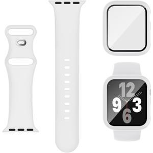 Adorique 3-in-1 Compatible for Apple Watch Band 40mm 41mm 42mm 44mm 45mm 46mm, Soft Silicone Sport Strap for iWatch Series SE 10 9 8 7 6 5 4 3 (White)