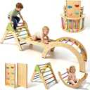 Foldable Pikler Triangle Climbing Set Wooden 7 in 1 Montessori Climber Toys for Toddlers 1-3 Baby Jungle Gym Indoor Slide Playground with Ramp & Arch & Ladder Large Kids Activity Center Boy Girl Gift