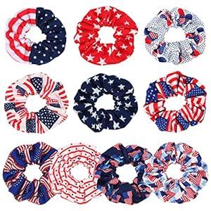 2 x 9PCS USA American Flag Hair Scrunchies for Women Girls Independence Day Patriotic Red White Blue Hair Ties Fourth of July Festival Ponytail Holder Hair Accessories Elastic Hair Band