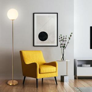 Gold Globe Floor Lamp, Mid Century Modern Floor Lamp, Tall Standing Lamp with Frosted Glass Shade, Contemporary Pole Lamp for Living Room, Bedroom, Offices