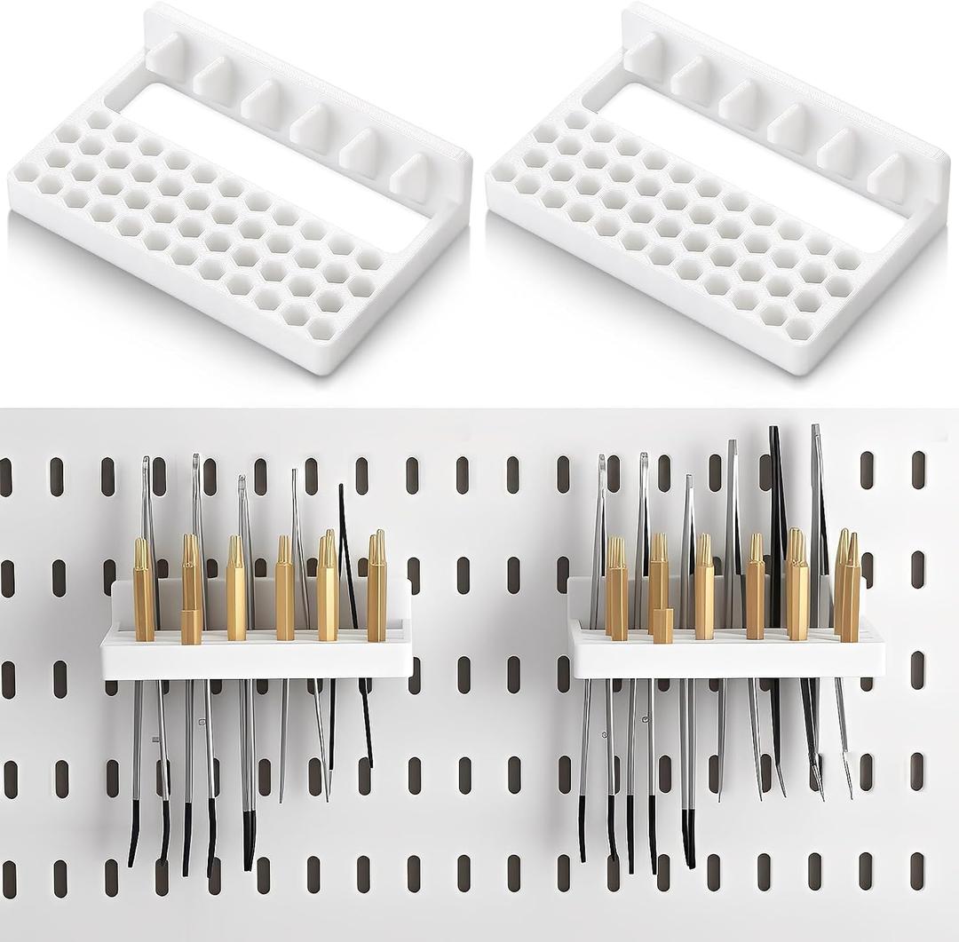 Novabright 4 Pack 1/4 Inch Drill Bit Holders, Hex Bit Holder Rack Organizer, 184 Hole Slots and 24 Tool Hooks, Tweezers Storage Peg Board Accessories Tool Storage Shelf Screwdriving Organizer(White)