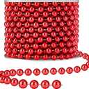 Craft Pearl 33 Feet Pearl Beads Garland for Christmas Tree, 8MM Red Faux Pearls Strings Bead Roll Strand for Wedding Party Christmas Tree Decoration
