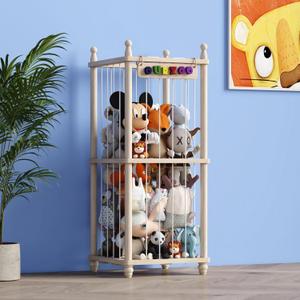 Stuffed Animal Storage Wood Toy Storage Organizer, Upgraded Design from Bean Bag Stuffed Animal Hammock Plushie Net, Large Toy Chest Stuffed animal holder for Kids Nursery Playroom Bedroom L
