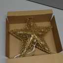 Christmas Star Tree Topper, Plug in 3D Star Tree Topper, 11Golden Glittered Metal Hollow Designed Built-in 10 Bulbs String Lights for Christmas Tree Decorations