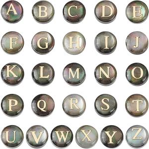 PH PandaHall 26PCS Alphabet A-Z Shell Beads, 8mm Freshwater Seashell Beads Flat Round Beads with Golden Letter Loose Beads for Boho DIY Necklace Bracelet Earring Jewelry Making Craft
