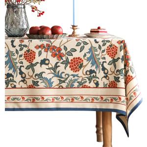 patdrea Designer Vintage Linen Extra Long Tablecloth for Rectangle Table,French Soft Floral Tablecloths,Colorful Table Cover for Kitchen Dining,Parties,Christmas,Thanksgiving,Party,67"x118"-Puno