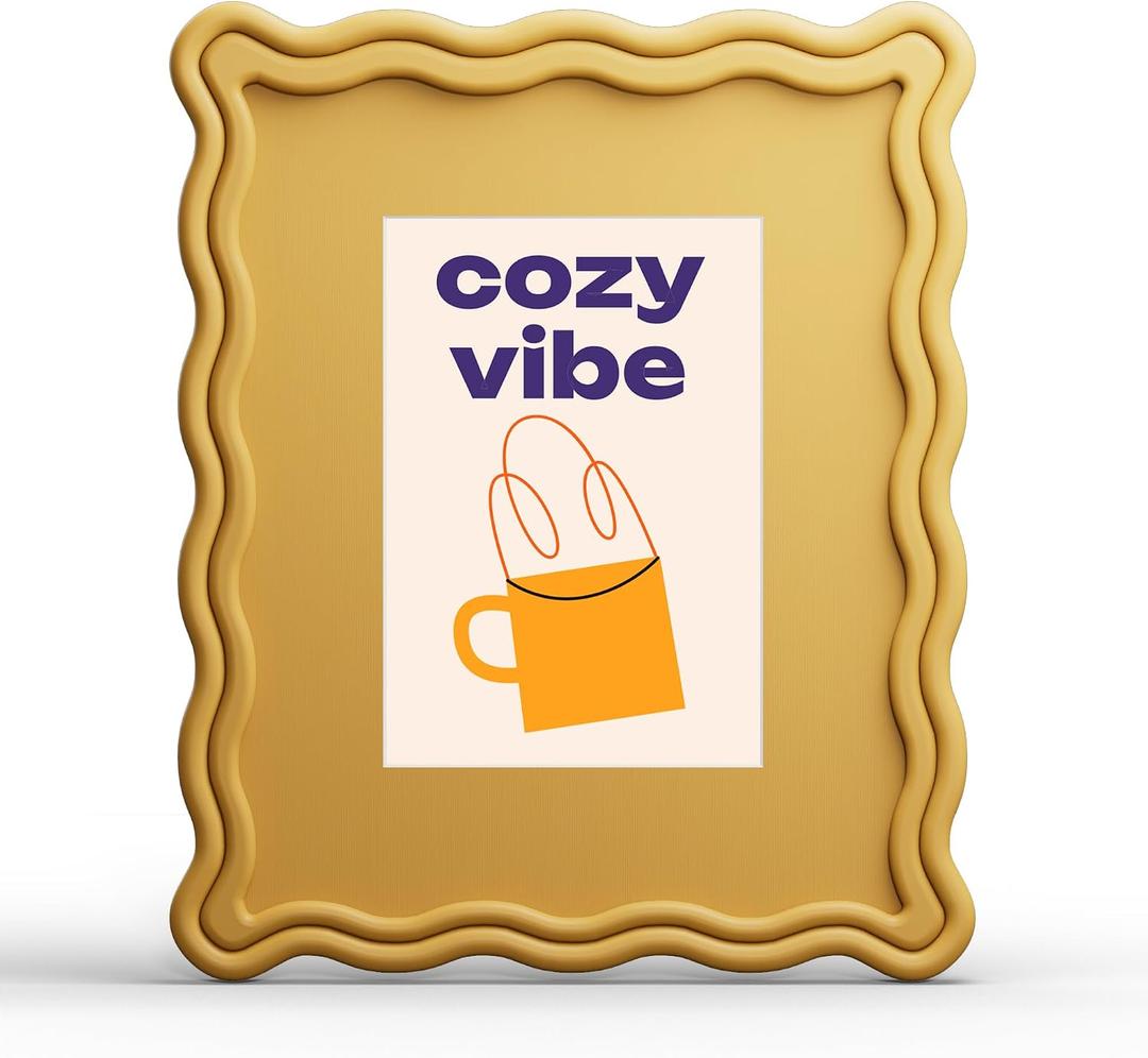 YESKAY 8x10 Picture Frame with Mat for 5x7,Cute Wavy Edge Photo Frame with Real Glass,Wooden Scalloped Frame for Tabletop or Wall Hanging,Yellow,1 Pack