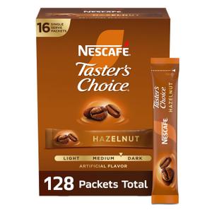 NESCAFÉ Taster's Choice, Instant Coffee Packets, Hazelnut Flavored Coffee, 8 Boxes (128 Packets) (EXP 02/28/27)