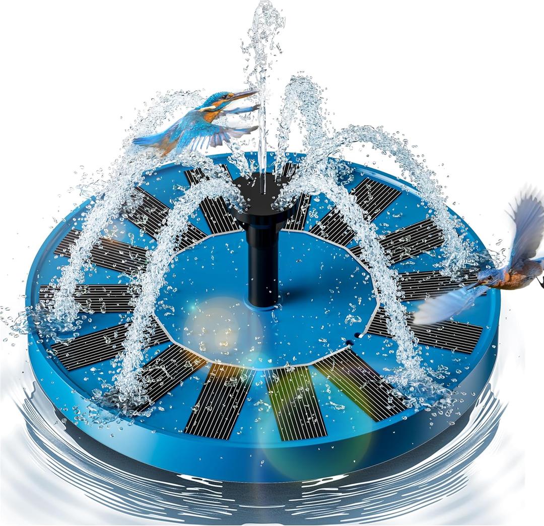 2.5W Solar Bird Bath Fountains  Upgraded Solar Pond Fountain with 6 Nozzles,Solar Fountain for Bird Bath, Pond, Garden Decor (Blue)