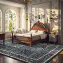 Lahome Floral Washable Rugs 8x10, Soft 8x10 Area Rugs for Living Room Bedroom, Boho Non-Slip Forest Stain Resistance Large Throw Carpet for Farmhouse Dining Room Office Giverny, Black