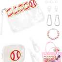Onism 13PCS Baseball Bag Accessories Set, Clear Insert Snack Pouch Bags, Croc Bag Organizers with Key Holder, Buttons,Charms and chain,Team Gifts, Makeup Cosmetic Bag for Mom Women Girl(Baseball)
