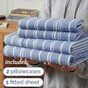 Twin XL 4 Piece Sheet Set - Comfy, Breathable & Cooling - Soft Hotel Luxury Bedding for Women, Men, Kids, Teens & Children - 1 Flat & 1 Fitted Sheet & 2 Pillowcases w/ Deep Pockets - Blue Stripes 3