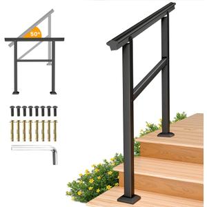 SPACEEUP Hand Rails for Outdoor Steps,3 Step Handrail36" x 34" Fits 0 to 3 Steps, Outdoor Stair Handrail Kit, Black Railings for Outdoor Steps for Porch DeckHand Rails for Seniors