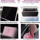 4PCS Silicone Center Console Accessories Kit for Tesla Center Console Mat Cup Holder Insert Screen Edge Protector Frame Mirror Frame Protectors (Pink Model Y Juniper)