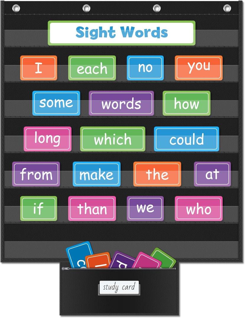 Standard Pocket Charts for Classroom, Interactive and Versatile Pocket Chart 28"x28" Sentence Strip Holder for Vocabulary, Practice Spelling, Display Number Patterns (Black)